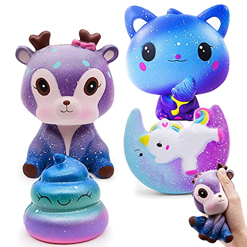 JUNLEE Squishy Juguetes 4pcs, Descompresión Slow Rising Squeeze, Juguetes Antiestrés Kawaii Perfumado Suave Animal Juguetes Compresivos Juegos Regalos para Ninos y Adultos