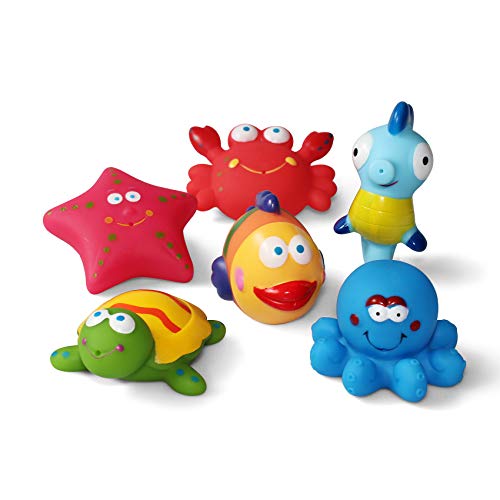 JUNSHEN Juguetes de baño(6PCS), Juguetes para bebés, Juguetes para el Agua, Juguetes para el Agua y Juguetes para niños pequeños- Tortuga, Pescado, Caballos de mar