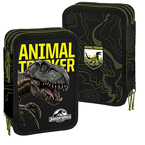 Jurassic World Estuche escolar con 3 cremalleras, con licencia oficial