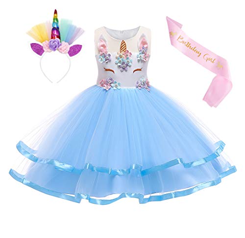 Jurebecia Disfraz Princesa Vestido de Unicornio para Niña Bebé Disfraz de Fiesta Princesa Tutú Vestido Halloween Princesa Fiesta de Cumpleaños Azul 9-10 Años