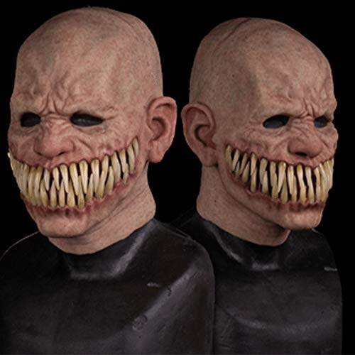 JustPe Máscara de Cabeza Completa de Miedo de Halloween Terror Gaptooth Demon Stalker Novedad Máscaras de Terror de Látex Cara de Payaso Cubierta Realista de La Cara del Diablo