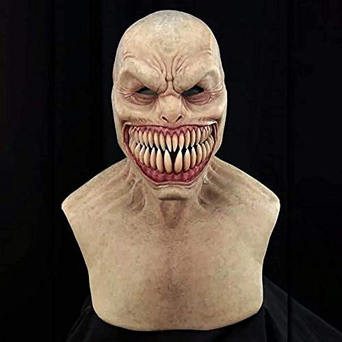 JustPe Máscara de Cabeza Completa de Miedo de Halloween Terror Gaptooth Demon Stalker Novedad Máscaras de Terror de Látex Cara de Payaso Cubierta Realista de La Cara del Diablo