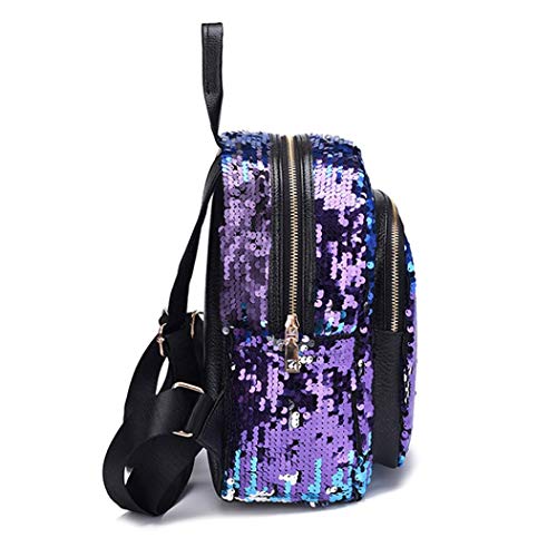 JYC,Mochila de mujer,Bolsos para mujer,Bolsos bandolera,Bolsos de mano,Bolsas escolares,Estuches,Riñoneras de moda,Chicas Lentejuela Colegio Mochila Viajar Bolsa hombro+Cartera embrague (Azul)