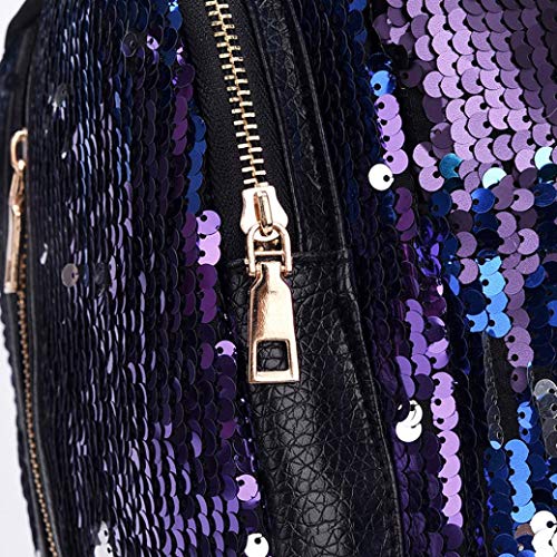 JYC,Mochila de mujer,Bolsos para mujer,Bolsos bandolera,Bolsos de mano,Bolsas escolares,Estuches,Riñoneras de moda,Chicas Lentejuela Colegio Mochila Viajar Bolsa hombro+Cartera embrague (Azul)