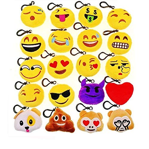 JZK 20 x Mini Juguete de Peluche Emoji Llavero emoticonos llaveros para niños y Adulto Regalo Fiesta de cumpleaños Navidad Fiesta Regalo de Relleno de Juguete