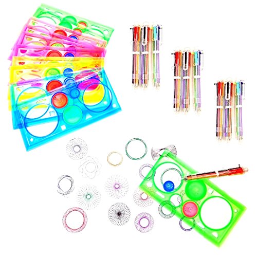 JZK 20 x Spirograph Set Dibujo Spirograph plástico, 10 Piezas Regla espirógrafo + 10 Piezas Multicolor bolígrafo para niños Adulto Bolsa Fiesta cumpleaños