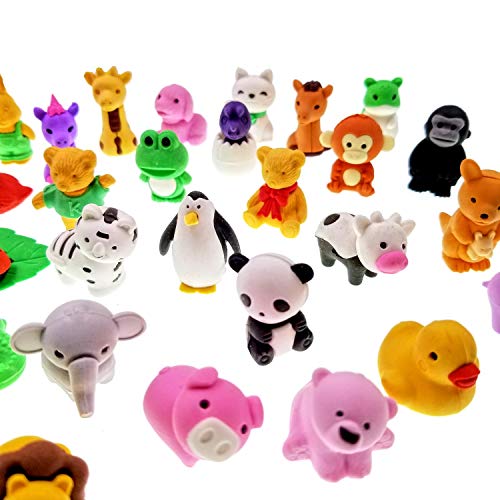 JZK 32 x Gomas borrar animal pequeño borrador juguete desmontable para niños regalo fiesta de cumpleaños navidad oficina escuela papeleria suministros