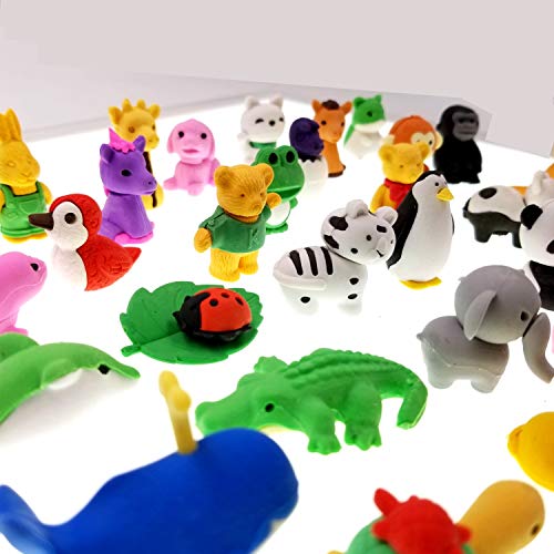 JZK 32 x Gomas borrar animal pequeño borrador juguete desmontable para niños regalo fiesta de cumpleaños navidad oficina escuela papeleria suministros