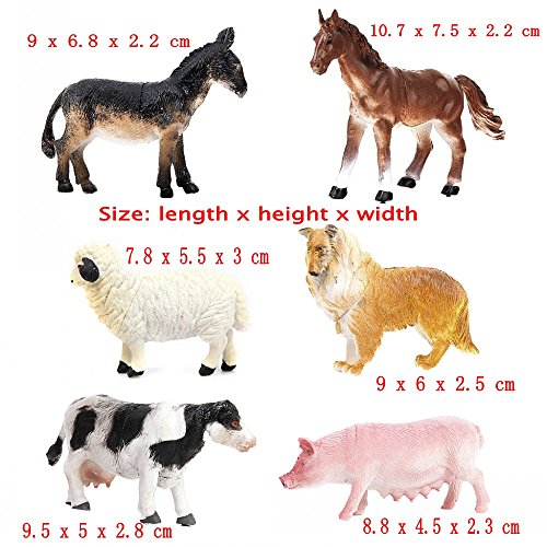 JZK 6 Conjunto Animales Juguete Collie Cerdo Vaca Caballo Burro Oveja, Juguetes portátiles para el baño playset para niños Regalo cumpleaños para niños pequeños Chicos Chicas niños