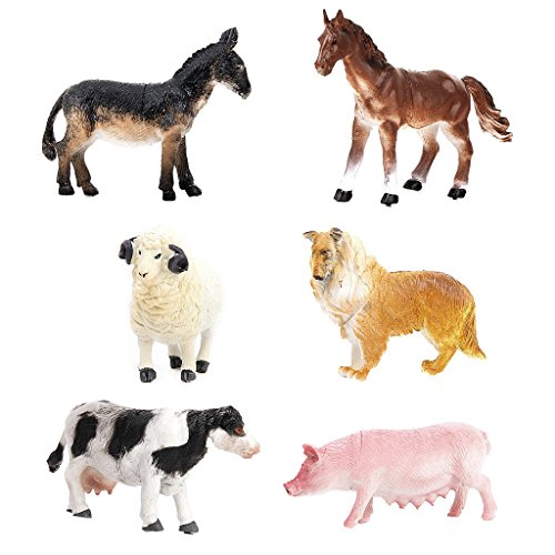 JZK 6 Conjunto Animales Juguete Collie Cerdo Vaca Caballo Burro Oveja, Juguetes portátiles para el baño playset para niños Regalo cumpleaños para niños pequeños Chicos Chicas niños