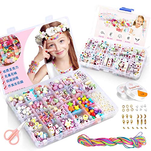 KAIMIRUI 1200pcs Cuentas para la Fabricación de Joyas para Niños Pulseras Collares de Joyas para Niñas Niños Bricolaje Conjunto de Cuentas (Pulsera)