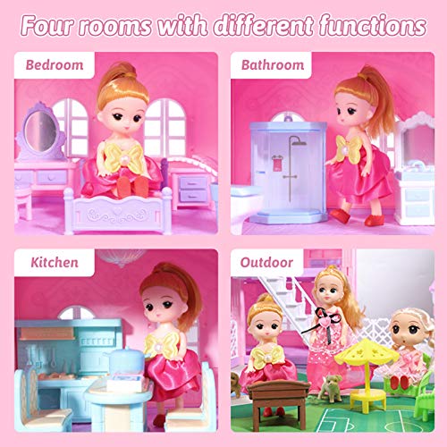 KAINSY Casa de Muñecas,314PCS Casa de Muñecas para Niñas con Accesorios y mobiliario Muñecas, 4 Pisos