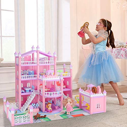 KAINSY Casa de Muñecas,314PCS Casa de Muñecas para Niñas con Accesorios y mobiliario Muñecas, 4 Pisos