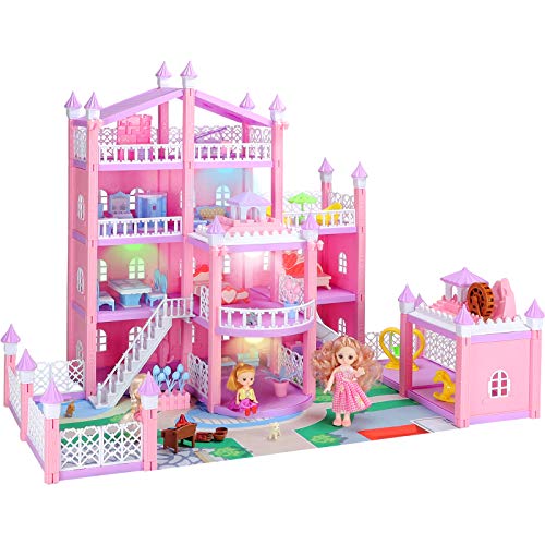 KAINSY Casa de Muñecas,314PCS Casa de Muñecas para Niñas con Accesorios y mobiliario Muñecas, 4 Pisos