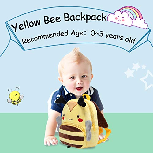 Kasgo Mochila Infantil para Niño Niñas, Pequeño Linda Mochilas para Guardería Animales 3D Suave Mochila de Felpa para Bebe(Abeja Amarilla)