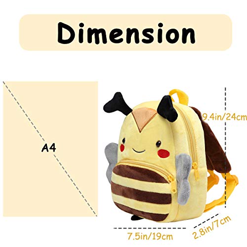 Kasgo Mochila Infantil para Niño Niñas, Pequeño Linda Mochilas para Guardería Animales 3D Suave Mochila de Felpa para Bebe(Abeja Amarilla)