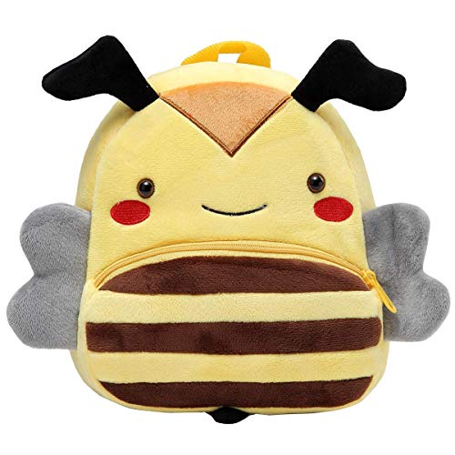 Kasgo Mochila Infantil para Niño Niñas, Pequeño Linda Mochilas para Guardería Animales 3D Suave Mochila de Felpa para Bebe(Abeja Amarilla)