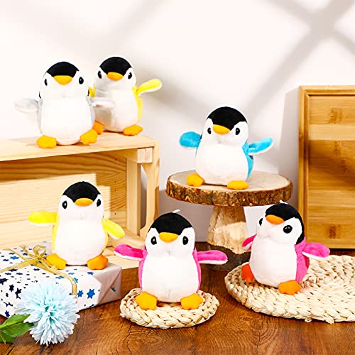 Kasyat 12 Mini Pingüinos de Peluche, Lindo Pingüino Pequeño de Bebé Muñeco de Pingüino de Peluche Llavero de Felpa Bolsa Colgante Favor de Fiesta Presente Juguetes, Azul, Rojo, Gris, Amarillo