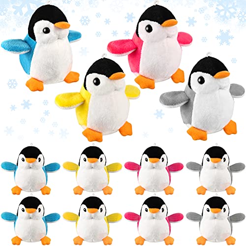 Kasyat 12 Mini Pingüinos de Peluche, Lindo Pingüino Pequeño de Bebé Muñeco de Pingüino de Peluche Llavero de Felpa Bolsa Colgante Favor de Fiesta Presente Juguetes, Azul, Rojo, Gris, Amarillo