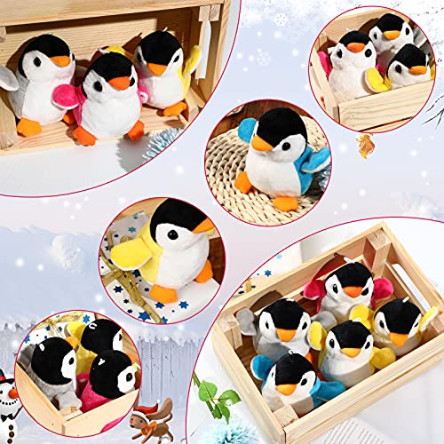 Kasyat 12 Mini Pingüinos de Peluche, Lindo Pingüino Pequeño de Bebé Muñeco de Pingüino de Peluche Llavero de Felpa Bolsa Colgante Favor de Fiesta Presente Juguetes, Azul, Rojo, Gris, Amarillo