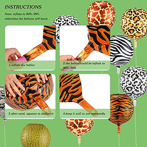 Kasyat 14 Globos Grandes de Papel de Aluminio con Estampado de Animales Globo 4D Redondo de Leopardo Tigre Jirafa Serpiente Cebra Cocodrilo Globos de Lámina de Animales de Bosque, 22 Pulgadas