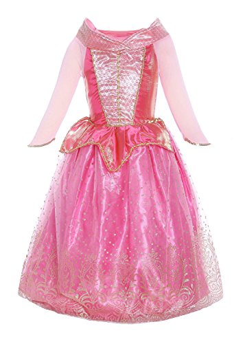 Katara 1709 - Disfraz de Princesa Aurora La Bella Durmiente Vestido de Carnaval Cumpleaños - Niñas 6-7 Años, Color Rosa