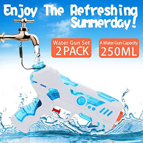 KATELUO Pistolas de Agua, 2 Pack 250ML Blaster de Agua para Verano Piscina Al Aire Libre Playa Diversión Acuática para Niños Adultos, Soaker Guns para Niños Años Adultos, Juguetes de Verano