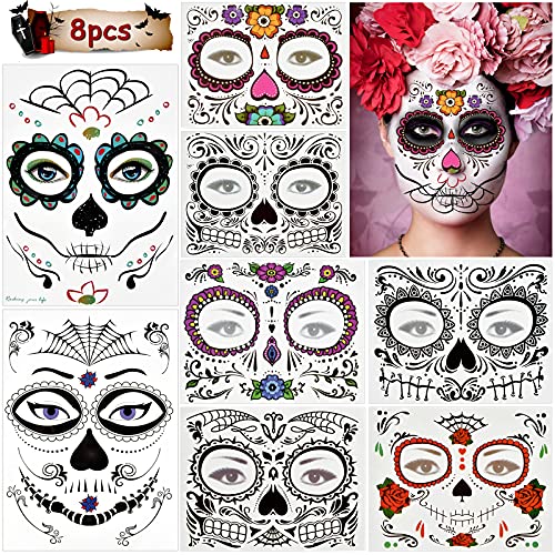 KATELUO tattoo kit,tatuajes temporales,kit tatuaje,tatuajes temporales hombre, hojas de pegatinas de tatuajes de cara de Halloween, halloween tatuajes temporales de cara (Size A)