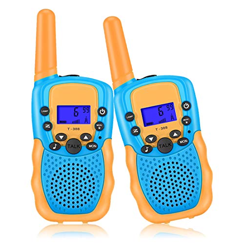 Kearui Walkie Talkie Niños, 2 Pack Walkie Talkie para Niños 8 Canales LCD Pantalla VOX Larga Distancia 3KM, Linterna Incorporado Juguete Regalos para Niños de 3-12 años (Naranja)