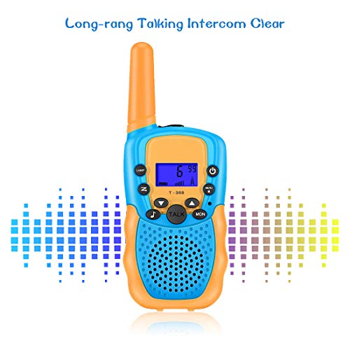 Kearui Walkie Talkie Niños, 2 Pack Walkie Talkie para Niños 8 Canales LCD Pantalla VOX Larga Distancia 3KM, Linterna Incorporado Juguete Regalos para Niños de 3-12 años (Naranja)