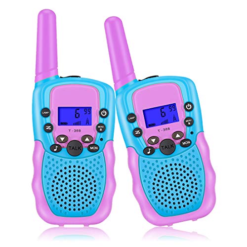 Kearui Walkie Talkie Niños, 2 Pack Walkie Talkie para Niños 8 Canales LCD Pantalla VOX Larga Distancia 3KM, Linterna Incorporado Juguete Regalos para Niños de 3-12 Años