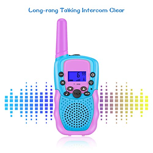 Kearui Walkie Talkie Niños, 2 Pack Walkie Talkie para Niños 8 Canales LCD Pantalla VOX Larga Distancia 3KM, Linterna Incorporado Juguete Regalos para Niños de 3-12 Años