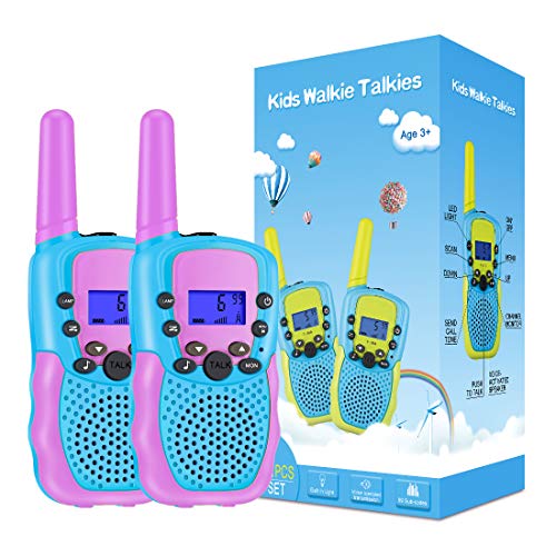 Kearui Walkie Talkie Niños, 2 Pack Walkie Talkie para Niños 8 Canales LCD Pantalla VOX Larga Distancia 3KM, Linterna Incorporado Juguete Regalos para Niños de 3-12 Años