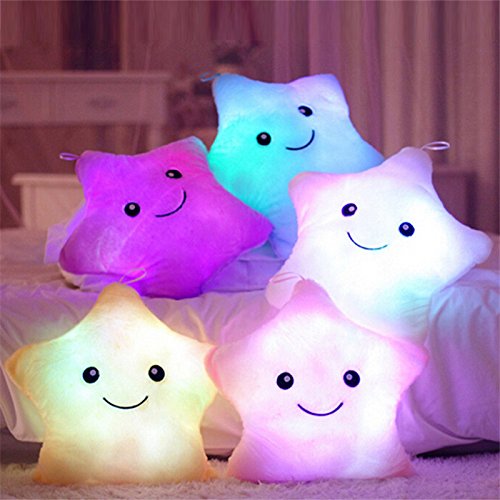 Kemont Colorido Estrella Forma Almohada Lindo Muñecas Decorativas Brillan LED Luz Luminosa Almohada Cojín Cojín Cosy Suave Relax Regalo (Blanco)