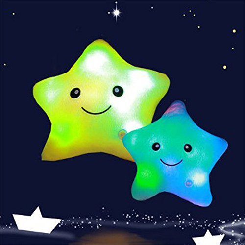 Kemont Colorido Estrella Forma Almohada Lindo Muñecas Decorativas Brillan LED Luz Luminosa Almohada Cojín Cojín Cosy Suave Relax Regalo (Blanco)