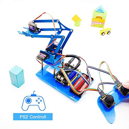 KEYESTUDIO Robot Arm 4-Axis Servo Control Rotación Kit Robotica para Arduino de Juguete Programable para Niños y Adultos