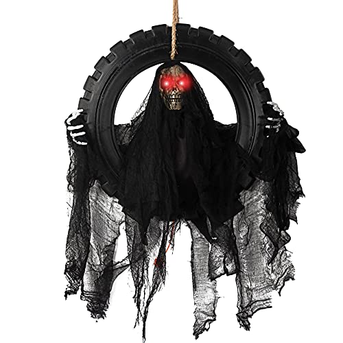 KI Store Corona de Puerta de Halloween con diseño de Calavera Colgante Animada, Coronas de Fantasmas, Grim Reaper Grim Reaper para la decoración de Halloween más aterradora