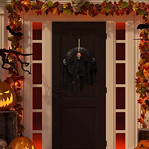 KI Store Corona de Puerta de Halloween con diseño de Calavera Colgante Animada, Coronas de Fantasmas, Grim Reaper Grim Reaper para la decoración de Halloween más aterradora