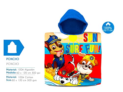 Kid Licensing Poncho 60X60CM Paw Patrol ALGODÓN, Multicolor (Kids EUROSWAN PW19734)