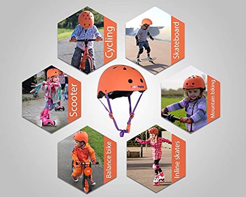 KIDDIMOTO Casco Bicicleta Completamente Ajustabl - Bici Casco para Infantil y Niños para Patinete, Ciclismo, Scooter, Bicicleta de Equilibrio y Monopatin - Naranja Mate - M (53-58cm)