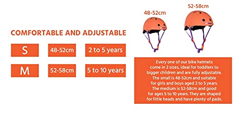 KIDDIMOTO Casco Bicicleta Completamente Ajustabl - Bici Casco para Infantil y Niños para Patinete, Ciclismo, Scooter, Bicicleta de Equilibrio y Monopatin - Naranja Mate - M (53-58cm)