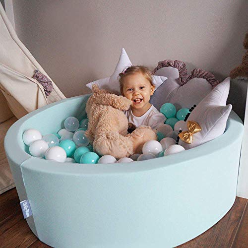 KiddyMoon 90X30cm/200 Bolas ∅ 7Cm Piscina De Bolas para Ninos Hecha En La UE, Gris Os: Blanco,Gris,Turquesa Clr