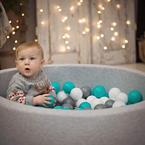 KiddyMoon 90X30cm/200 Bolas ∅ 7Cm Piscina De Bolas para Ninos Hecha En La UE, Gris Os: Blanco,Gris,Turquesa Clr