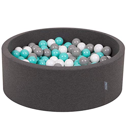 KiddyMoon 90X30cm/200 Bolas ∅ 7Cm Piscina De Bolas para Ninos Hecha En La UE, Gris Os: Blanco,Gris,Turquesa Clr