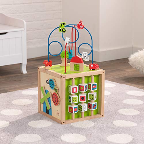 KidKraft 63243 Cubo con laberinto de cuentas de madera para niños, juego educativo para identificar formas, colores, números y letras