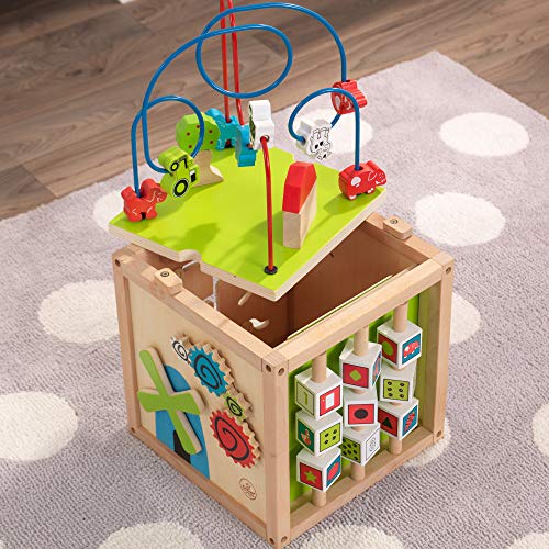 KidKraft 63243 Cubo con laberinto de cuentas de madera para niños, juego educativo para identificar formas, colores, números y letras