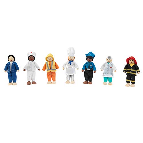 KidKraft 63279 Juego Profesiones de 7 figuras de madera de 12 cm compatible con cualquier casa de muñecas , color/modelo surtido