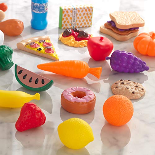 KidKraft 63509 Surtido de comida de juguete con 30 piezas de alimentos, juego de imitación para niños con accesorios incluidos