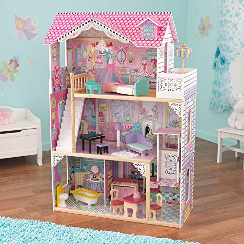 KidKraft 65079 Casa de muñecas de madera Annabelle para muñecas de 30 cm con 17 accesorios incluidos y 3 niveles de juego