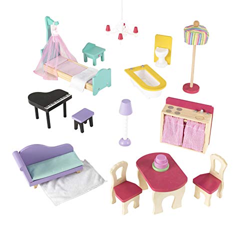 KidKraft 65079 Casa de muñecas de madera Annabelle para muñecas de 30 cm con 17 accesorios incluidos y 3 niveles de juego